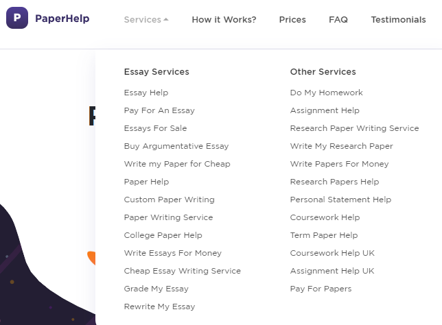 Paperhelp Services List Paperhelp Services